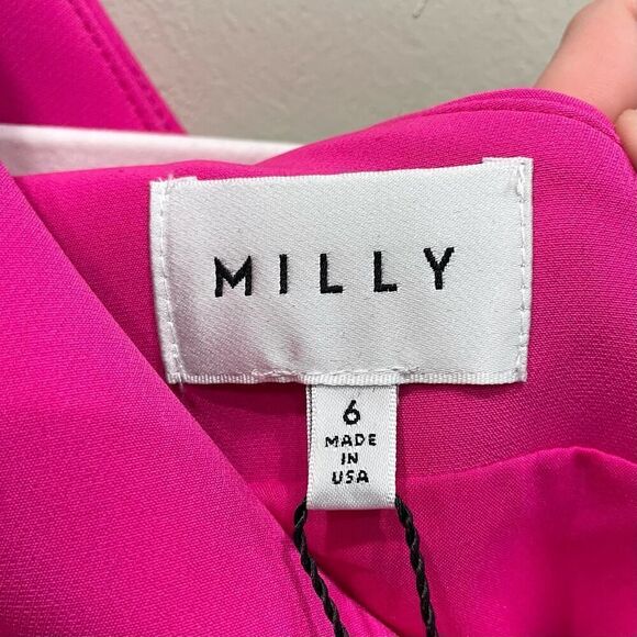 NWT Milly Cressida One-Shoulder Dress in Raspberry Fuchsia Pink - Size: 6 - Picture 3 of 13
